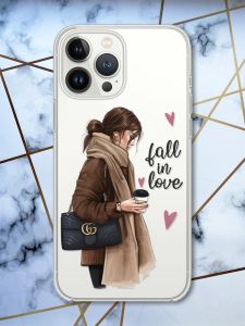 Чохол із захистом камери на iPhone 14 Pro Max Дівчина з кавою принт 112