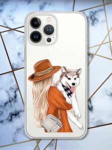 Чохол із захистом камери на iPhone 14 Pro Max Дівчина з песиком принт 115