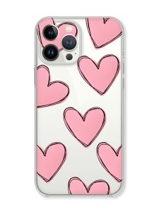 Чохол із захистом камери на iPhone 14 Pro Max Сердечка рожеві принт 78