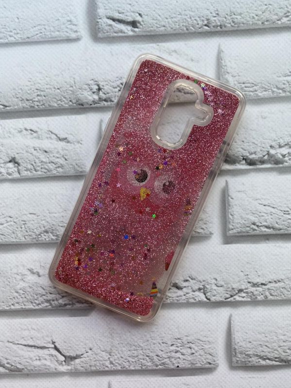 Силіконовий чохол з блискучими переливами Samsung Galaxy А6 Plus Сова рожева