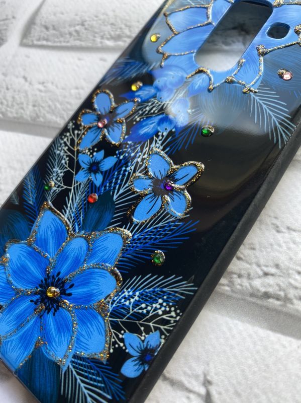 Силіконовий чохол із малюнком для Samsung Galaxy А6 Plus Квіти сині