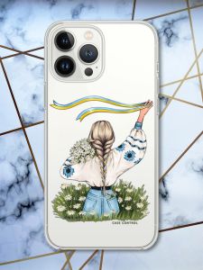 Чохол із захистом камери для iPhone 14 Pro Max патріотичний дизайн Дівчина зі стрічкою принт 17