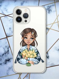 Чохол із захистом камери для iPhone 14 Pro Max патріотичний дизайн Дівчина з тюльпанами принт 22