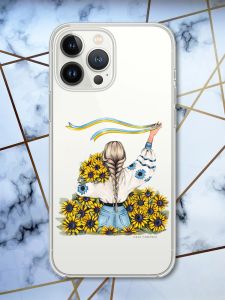 Чохол із захистом камери для iPhone 14 Pro Max патріотичний дизайн Дівчина зі стрічкою принт 25