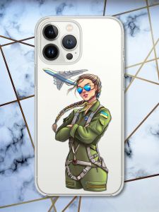 Чохол із захистом камери для iPhone 14 Pro Max патріотичний дизайн Дівчина-пілот принт 6