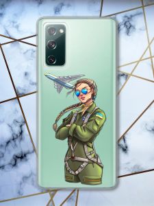 Прозорий чохол на Samsung Galaxy S20 FE патріотичний дизайн Дівчина-пілот принт 6