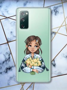 Прозорий чохол на Samsung Galaxy S20 FE патріотичний дизайн Дівчина з тюльпанами принт 22