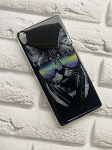 Силіконовий матовий чохол з малюнком для Sony XA Кіт в окулярах