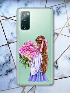 Прозорий чохол на Samsung Galaxy S20 FE Дівчина з півоніями принт 11