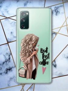 Прозорий чохол на Samsung Galaxy S20 FE Дівчина з кавою принт 114