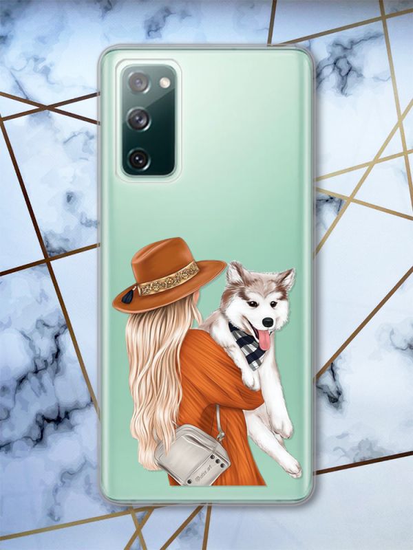 Прозорий чохол на Samsung Galaxy S20 FE Дівчина з песиком принт 115
