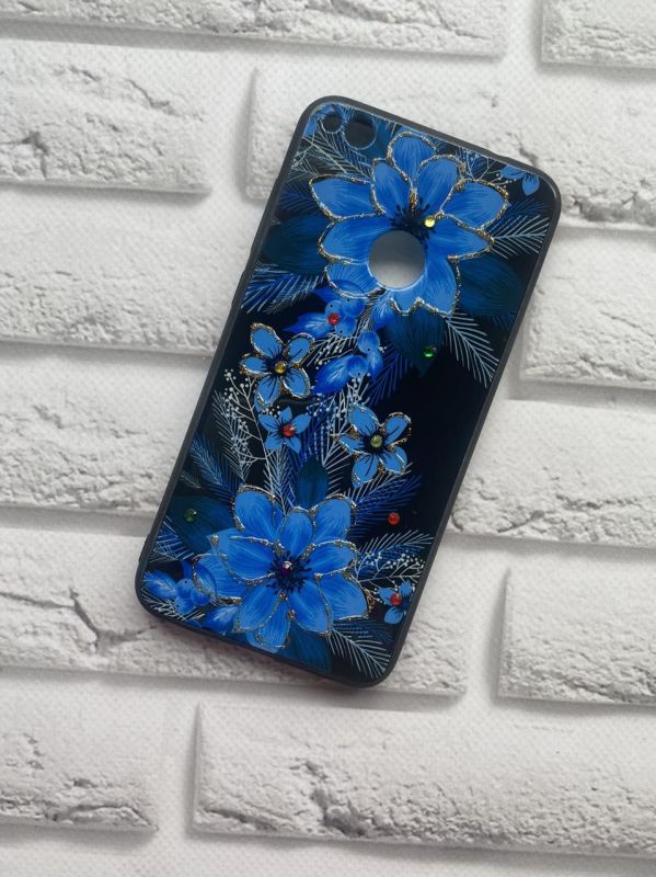 Силіконовий чохол з блискітками для Huawei P8 Lite 2017 / P9 Lite 2017 Квіти сині