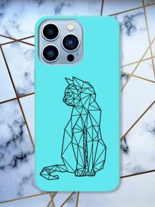Матовий бірюзовий чохол на Apple iPhone 13 Pro Max Котик принт 124