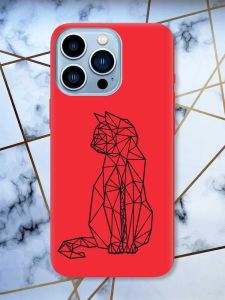 Матовий червоний чохол на Apple iPhone 13 Pro Max Котик принт 124