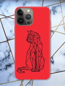 Матовий червоний чохол на Apple iPhone 13 Pro Котик принт 124