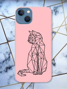 Матовий рожевий чохол на Apple iPhone 13 Котик принт 124