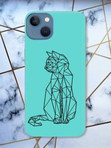 Матовий бірюзовий чохол на Apple iPhone 13 Котик принт 124