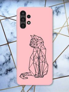 Матовий рожевий чохол на Samsung A13 4G Котик принт 124