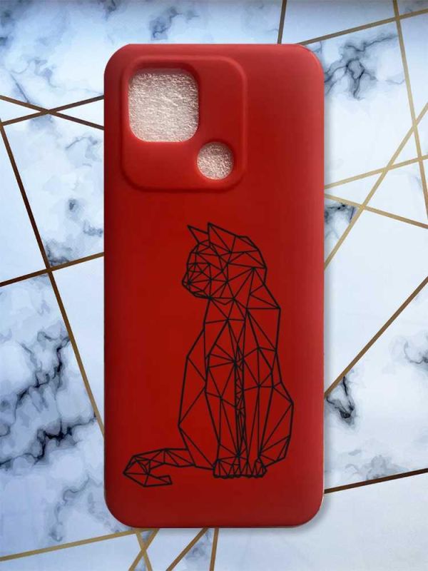 Матовий червоний чохол на Xiaomi Redmi 10C Котик принт 124