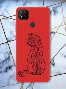 Матовий червоний чохол на Xiaomi Redmi 9C / 10A Котик принт 124