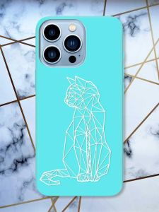 Матовий бірюзовий чохол на Apple iPhone 13 Pro Max Котик принт 125