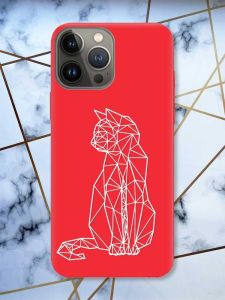 Матовий червоний чохол на Apple iPhone 13 Pro Котик принт 125