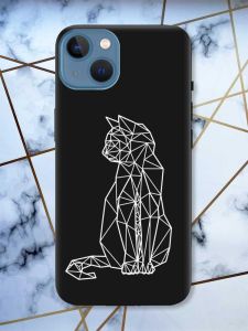 Матовий чорний чохол на Apple iPhone 13 Котик принт 125