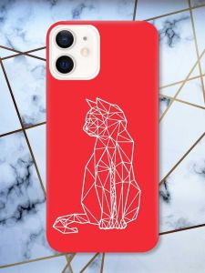 Матовий червоний чохол на Apple iPhone 12 / 12 Pro (6.1) Котик принт 125