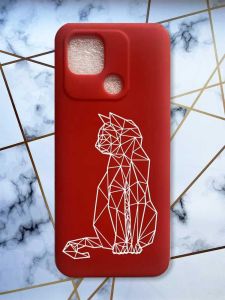 Матовий червоний чохол на Xiaomi Redmi 10C Котик принт 125