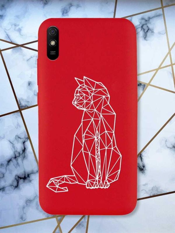 Матовий червоний чохол на Xiaomi Redmi 9А Котик принт 125