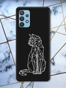 Матовий чорний чохол на Samsung Galaxy A32 Котик принт 125