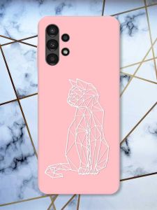 Матовий рожевий чохол на Samsung A13 4G Котик принт 125