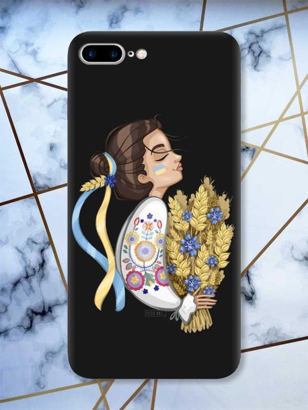 Матовий чорний чохол на iPhone 7 Plus/8 Plus :: Українка з колосками (принт 172)