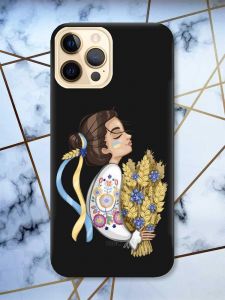 Матовий чорний чохол на Apple iPhone 12 Pro Max патріотичний дизайн Українка з колосками принт 172
