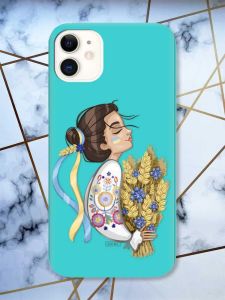 Матовий бірюзовий чохол на Apple iPhone 11 (6.1) патріотичний дизайн Українка з колосками принт 172