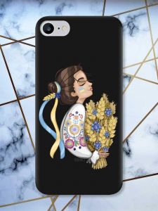 Матовий чорний чохол на iPhone 7 / 8 патріотичний дизайн Українка з колосками принт 172
