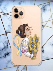 Прозорий чохол на Apple iPhone 11 Pro Max (6,5) патріотичний дизайн Українка з колосками принт 172