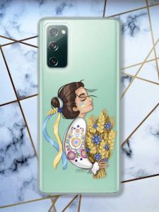 Прозорий чохол на Samsung Galaxy S20 FE патріотичний дизайн Українка з колосками принт 172