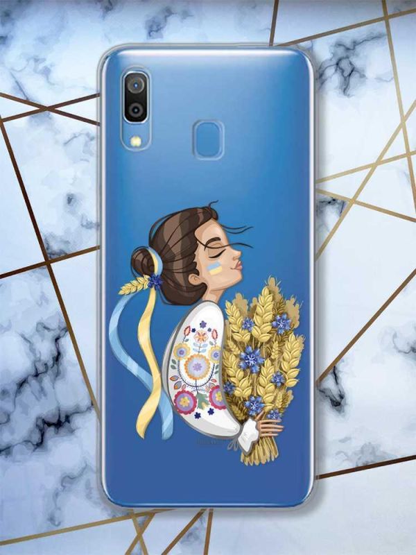 Прозорий чохол для Samsung Galaxy А30 (2019) / А20 (2019)  патріотичний дизайн Українка з колосками принт 172
