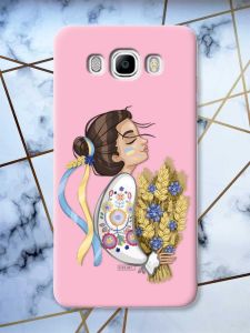 Матовий рожевий чохол на Samsung Galaxy J7(2016) J710 патріотичний дизайн Українка з колосками принт 172