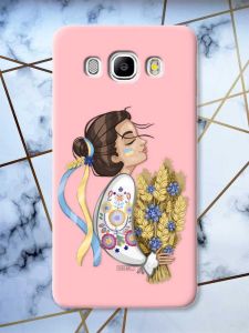 Матовий рожевий чохол на Samsung Galaxy J5(2016) J510 патріотичний дизайн Українка з колосками принт 172