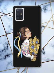 Матовий чорний чохол на Samsung Galaxy A71 / A715 патріотичний дизайн Українка з колосками принт 172