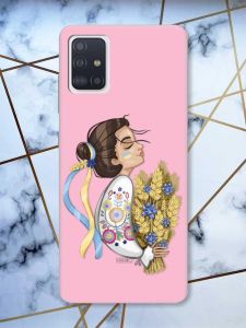 Матовий рожевий чохол на Samsung Galaxy A71 / A715 патріотичний дизайн Українка з колосками принт 172