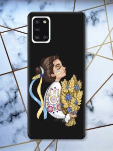 Матовий чорний чохол на Samsung Galaxy A31 патріотичний дизайн Українка з колосками принт 172