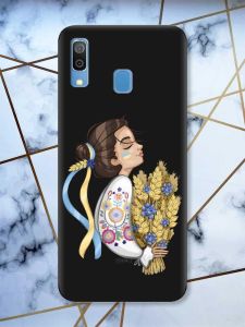 Матовий чорний чохол на Samsung Galaxy А30 (2019) / А20 (2019) патріотичний дизайн Українка з колосками принт 172