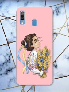 Матовий рожевий чохол на Samsung Galaxy А30 (2019) / А20 (2019) патріотичний дизайн Українка з колосками принт 172