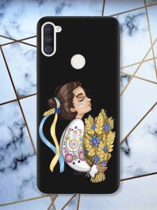 Матовий чорний чохол на Samsung Galaxy A11 патріотичний дизайн Українка з колосками принт 172