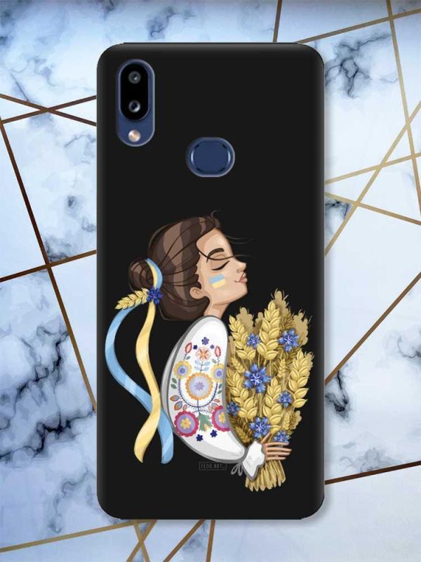 Матовий чорний чохол на Samsung Galaxy А10ѕ A107 патріотичний дизайн Українка з колосками принт 172