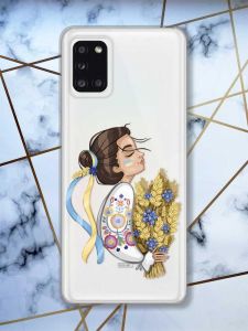 Прозорий чохол на Samsung A31 патріотичний дизайн Українка з колосками принт 172
