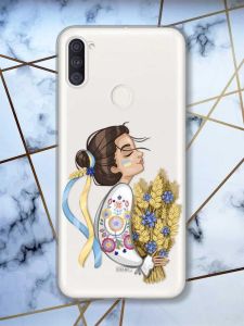 Прозорий чохол на Samsung Galaxy A11 патріотичний дизайн Українка з колосками принт 172